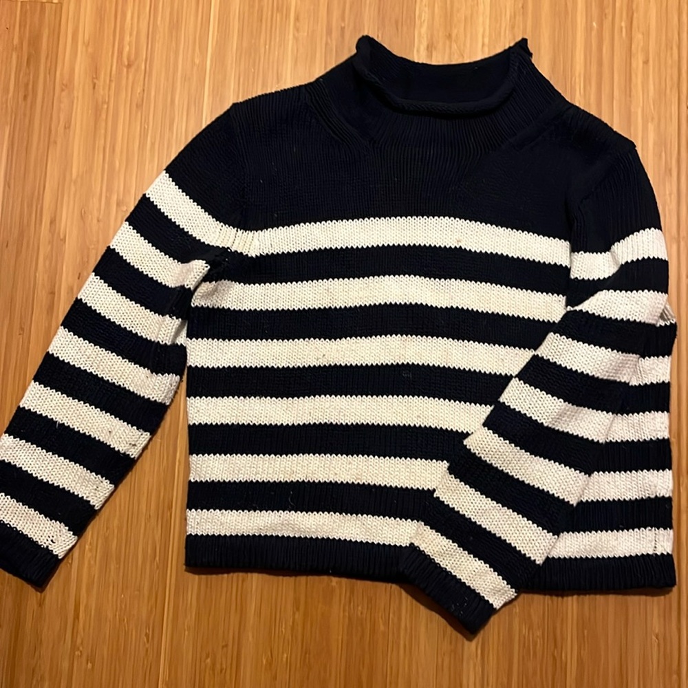 J.Crew rolled neck 100% cotton navy stripe sweater in sz XS